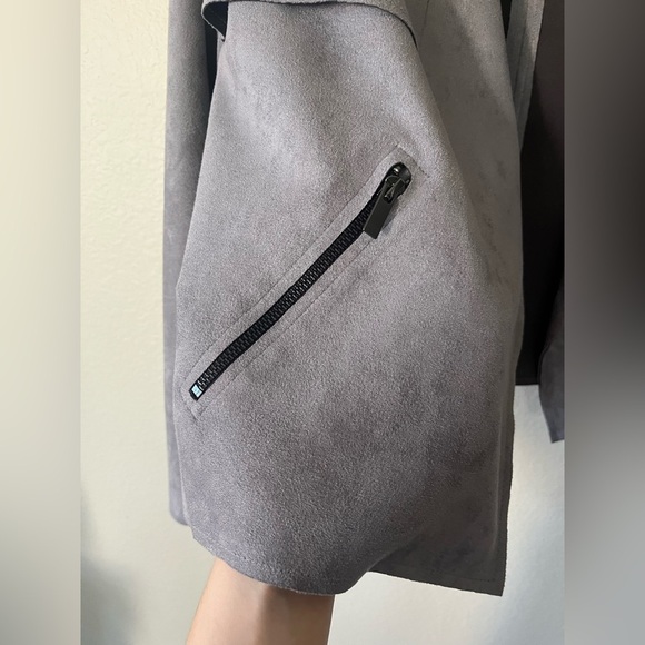 KUT From The Kloth Jacee Open Draped Moto Faux Suede Jacket Gray Women’s Size S - Picture 3 of 16